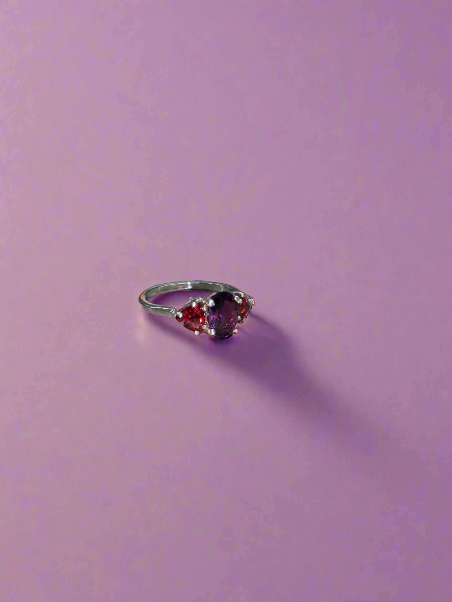Amethyst and Garnet Three Stone Ring #57