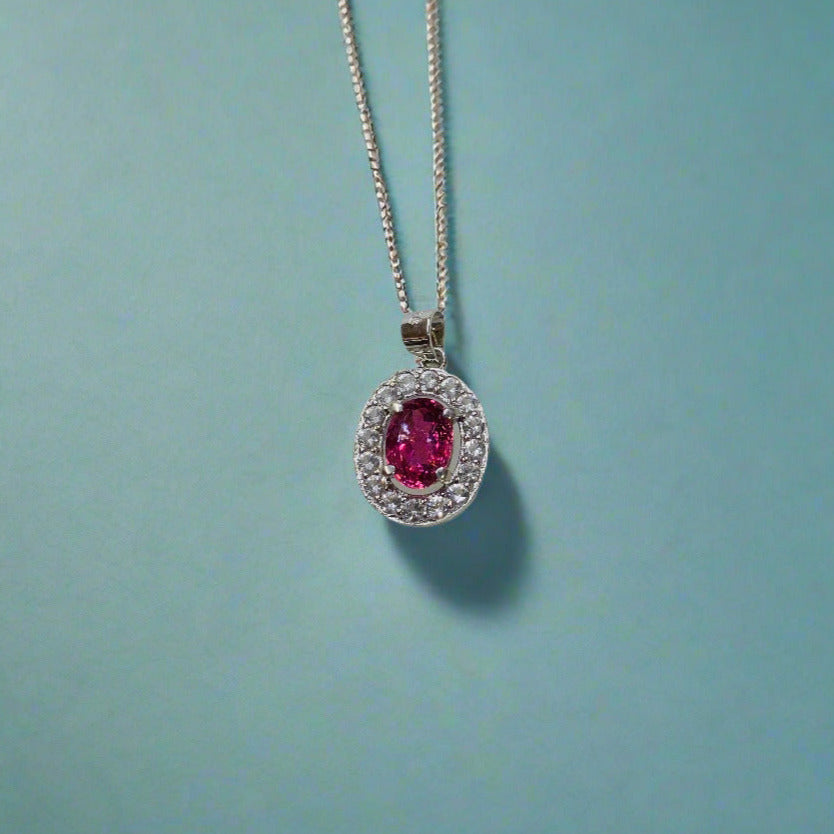 Pink Tourmaline Pendant with CZ Accents